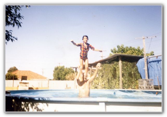 LJ & Dad in pool - Rosebery St